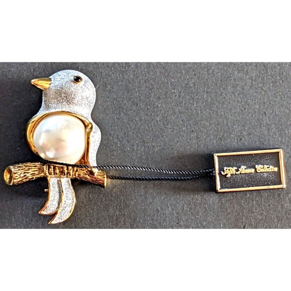 Fifth Avenue Collection Pin Handmade Faux Pearl Glitter Gold Filled SwarowskyEye - Picture 6 of 7